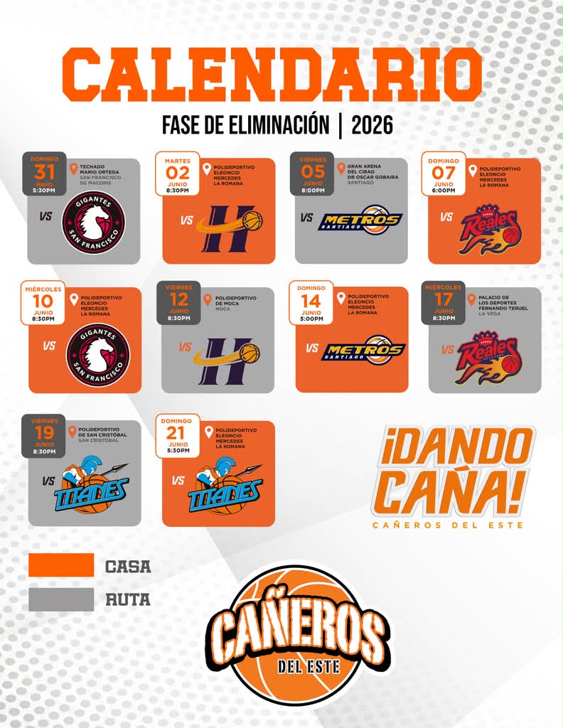 Calendario Eliminatorias Cañeros del Este